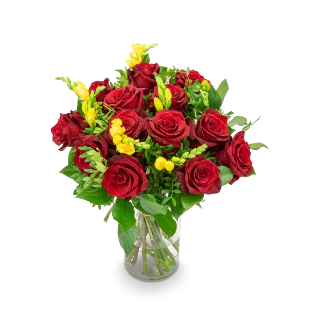 Bouquet of roses with freesia